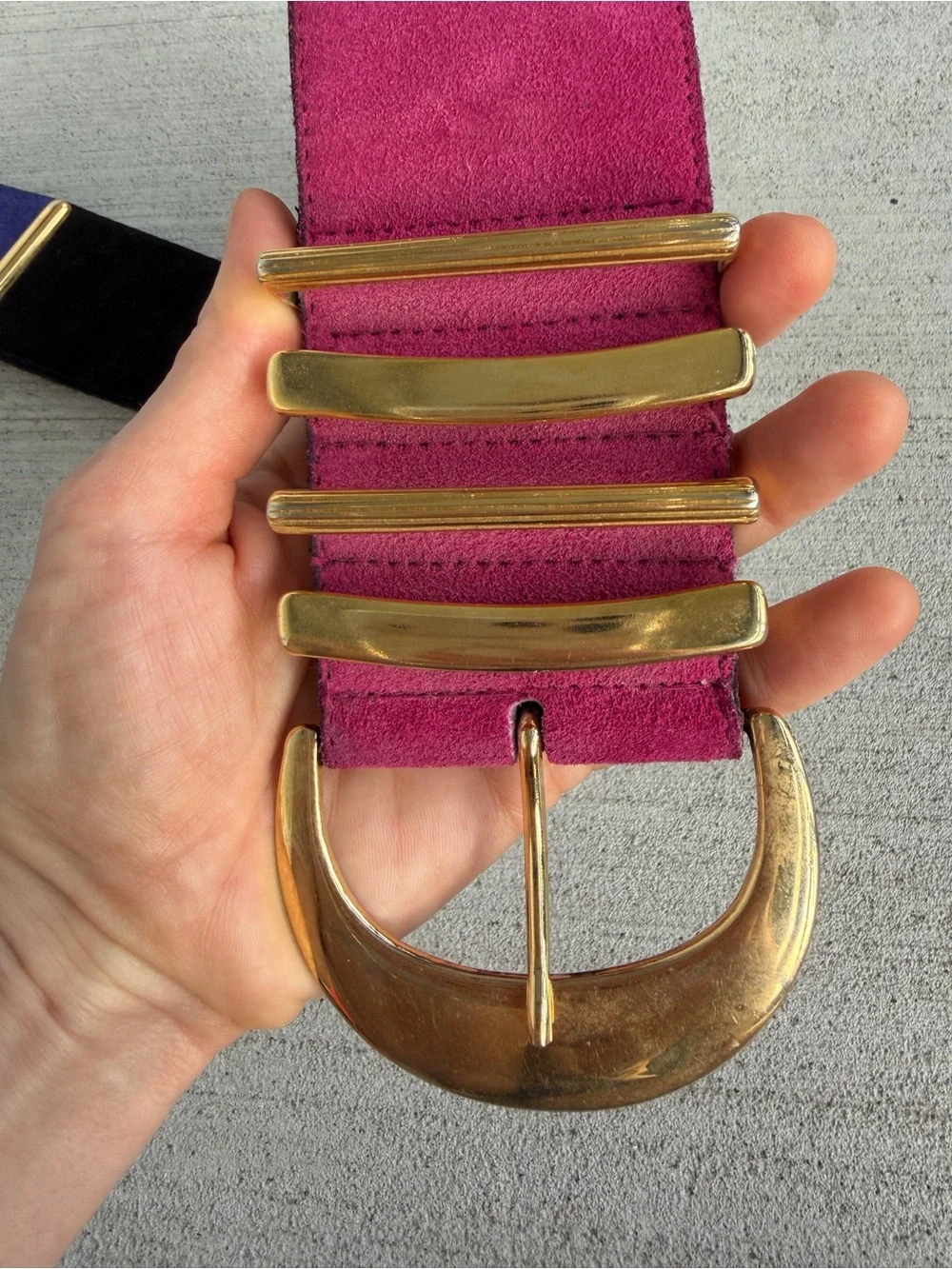 Vintage The Limited Genuine Leather Colorblock Suede Wide Belt Gold Tone Buckle